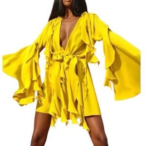 Andrea Iyamah size 6 (S) NWT Bright Yellow Long Sleeve romper with shorts